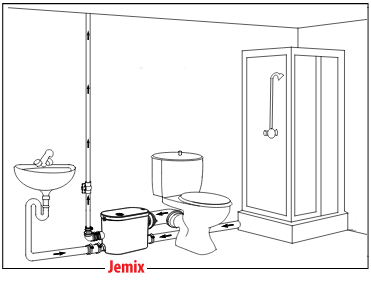 Пример размещения бытового канализационного насоса JEMIX STP-200 Lux в санузле