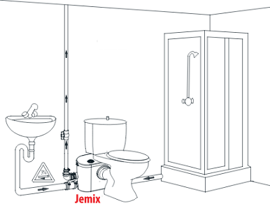  Схематичный рисунок размещения насоса JEMIX STP-400 Lux в ванной 