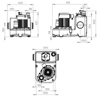 Размеры насоса SFA Sanicubic 1 GR HP S
